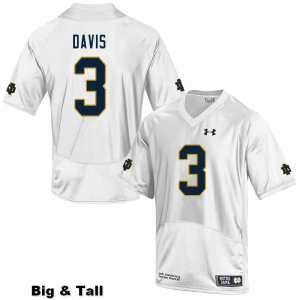 Notre Dame Fighting Irish Men's Avery Davis #3 White Under Armour Authentic Stitched Big & Tall College NCAA Football Jersey QBP8599QO